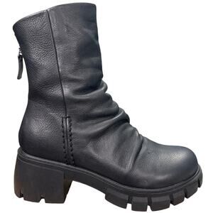 Naked Feet Women’s Black Leather Slouch Combat Boot Size US 10